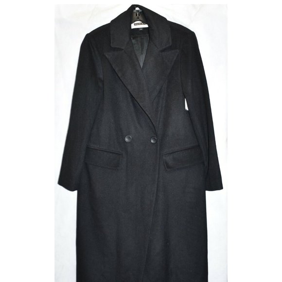 $500 KRISTEN BLAKE Double Breasted wool blend Maxi Long Coat BLACK - Picture 6 of 7